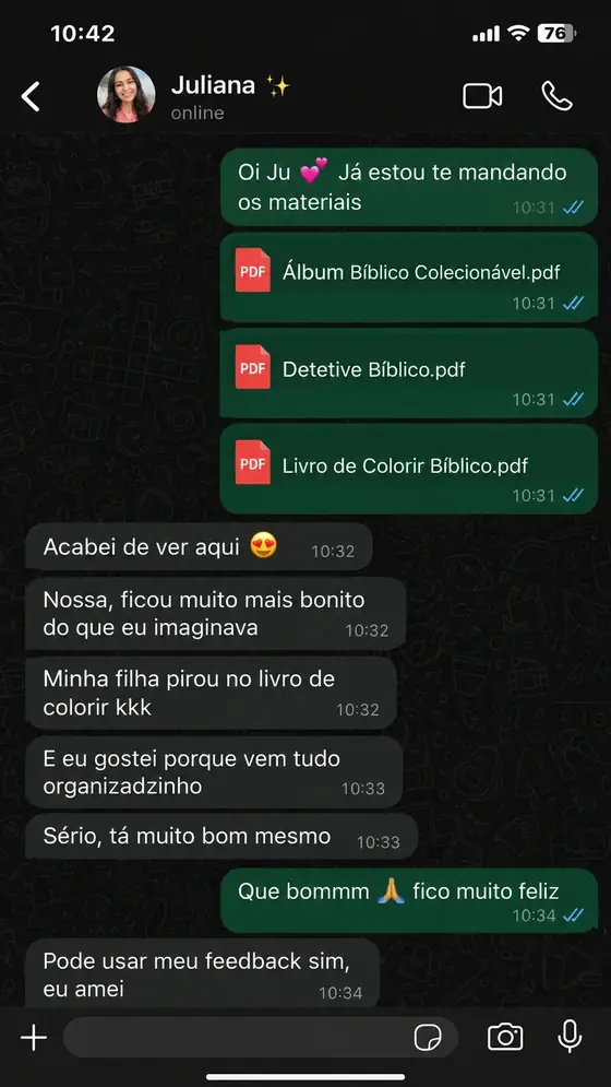Depoimento de Juliana no WhatsApp